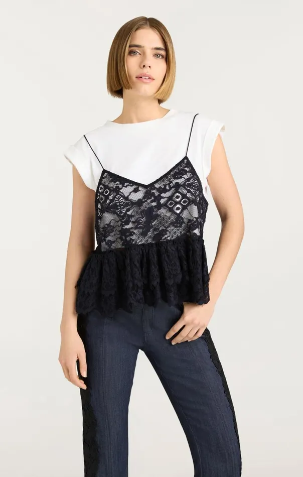 Cinq Sept Lace Samantha Top Whiteblack Women Tees