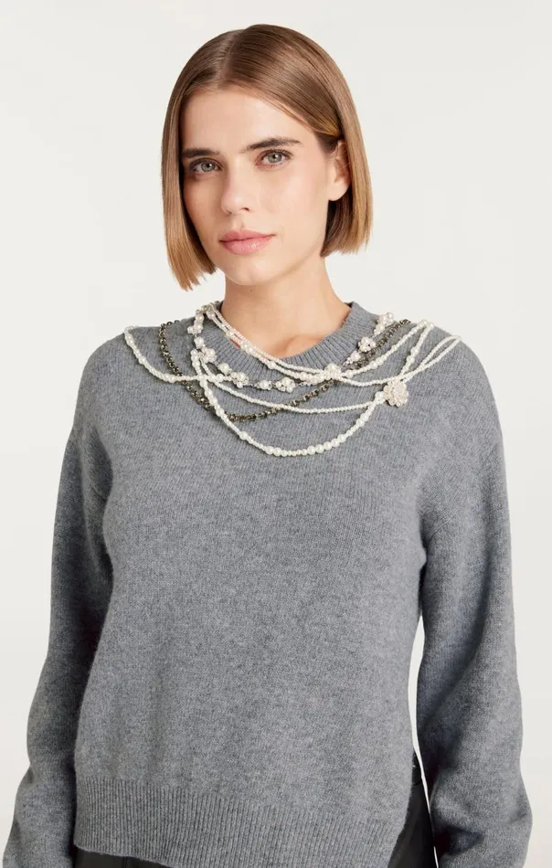 Cinq Sept Necklace Lilliana Pullover Lightheathergrey Women Sweaters and Knits