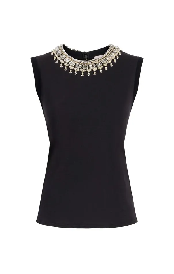Cinq Sept Pearl Necklace Brielle Tee Black Women Tees