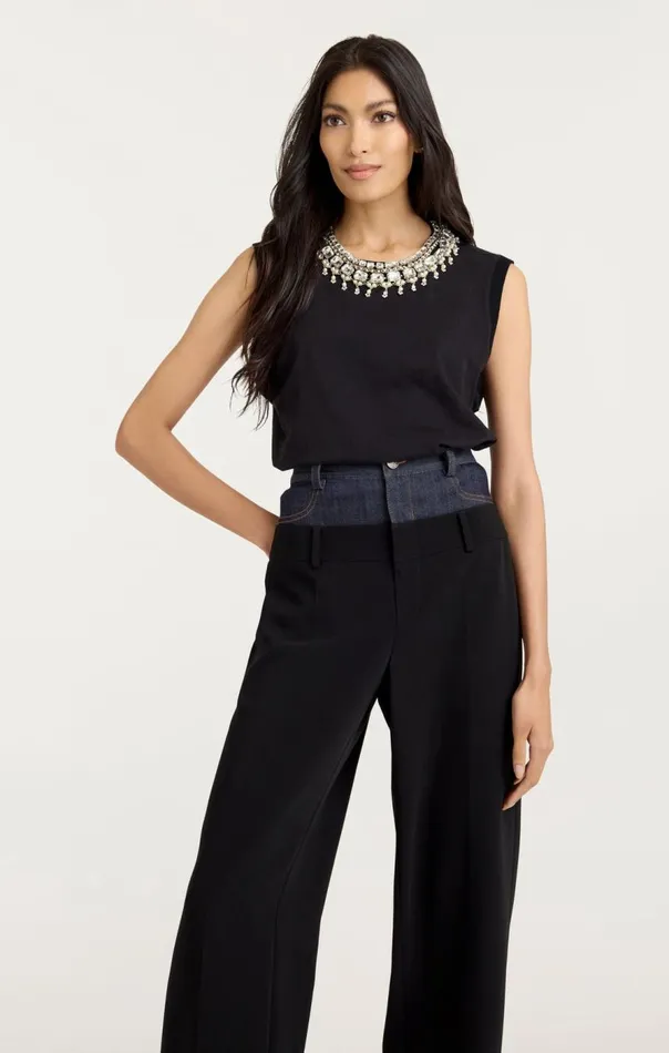 Cinq Sept Pearl Necklace Brielle Tee Black Women Tees