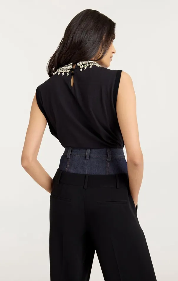 Cinq Sept Pearl Necklace Brielle Tee Black Women Tees
