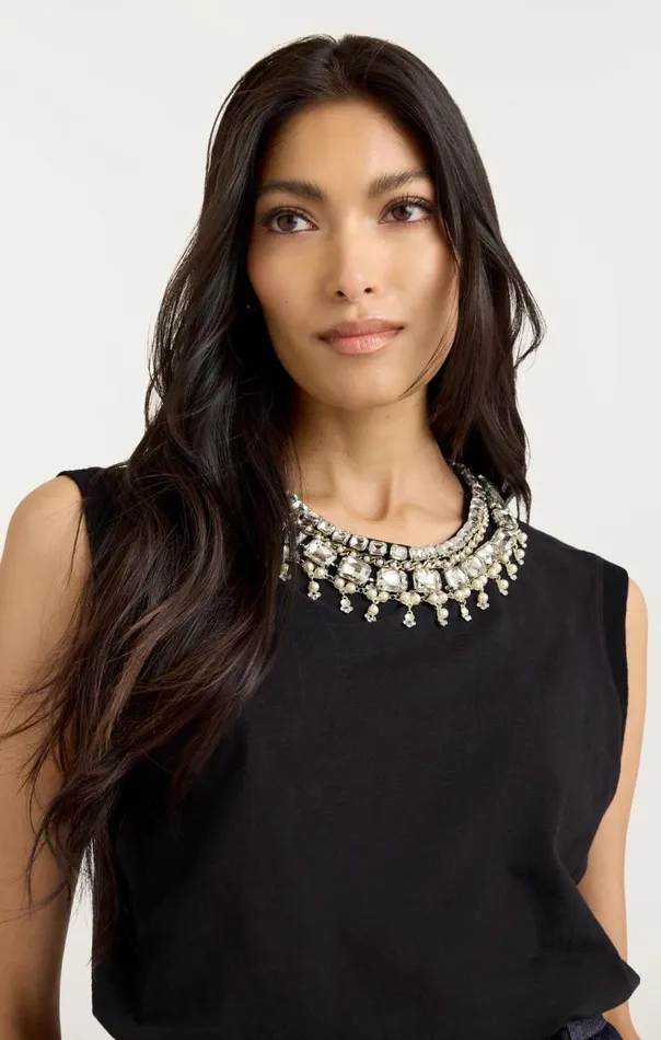 Cinq Sept Pearl Necklace Brielle Tee Black Women Tees