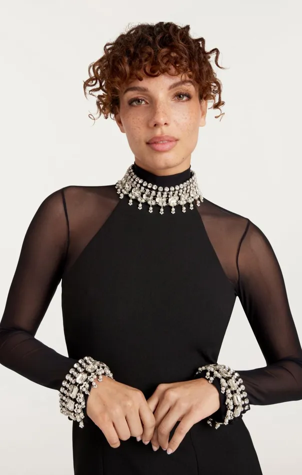 Cinq Sept Pearl Trim Loretta Dress Blacksilver Women Cocktail and Evening