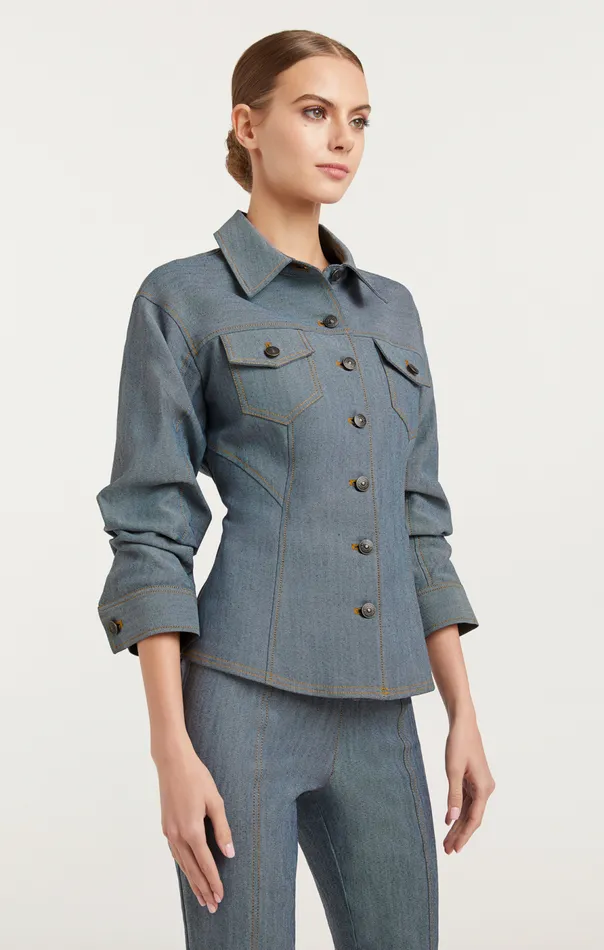 Cinq Sept Reverse Denim Scrunched Canyon Jacket Lightindigo Women Jackets