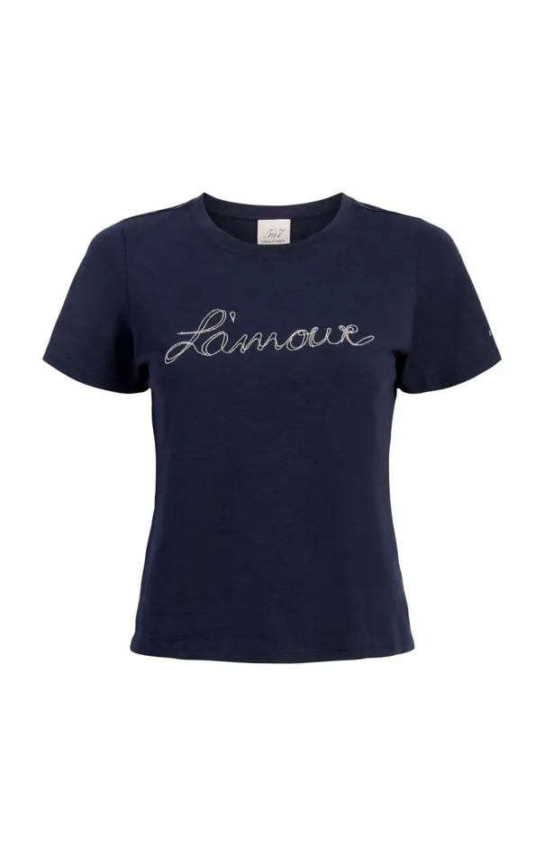 Cinq Sept Silver Chain L039amour Shrunken Tee Navywhite Women Tees