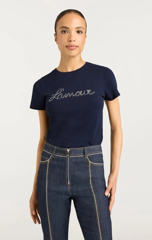 Cinq Sept Silver Chain L039amour Shrunken Tee Navywhite Women Tees