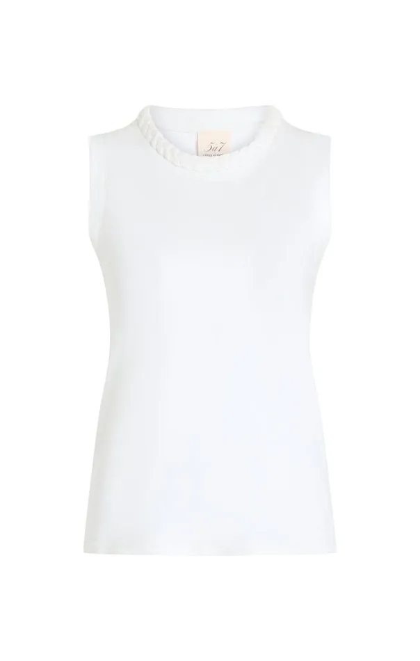 Cinq Sept Sleeveless Braided Tee White Women Tank Tops and Camisoles