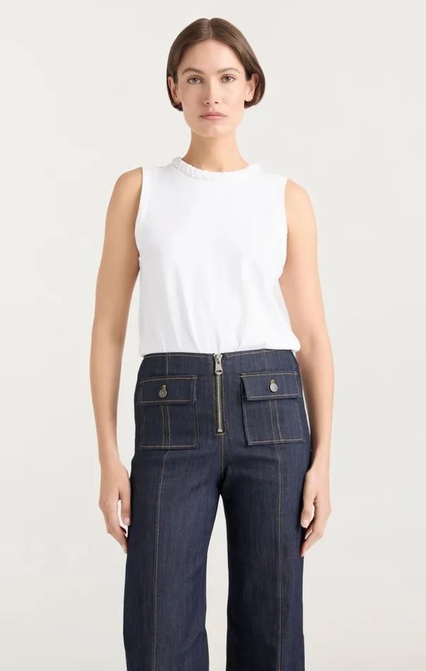 Cinq Sept Sleeveless Braided Tee White Women Tank Tops and Camisoles