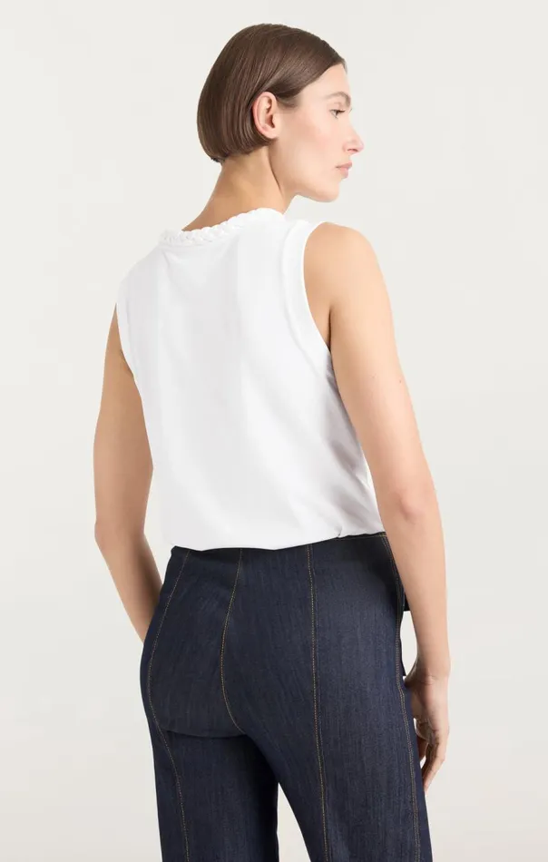Cinq Sept Sleeveless Braided Tee White Women Tank Tops and Camisoles