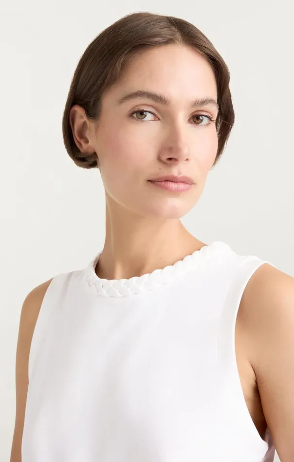 Cinq Sept Sleeveless Braided Tee White Women Tank Tops and Camisoles