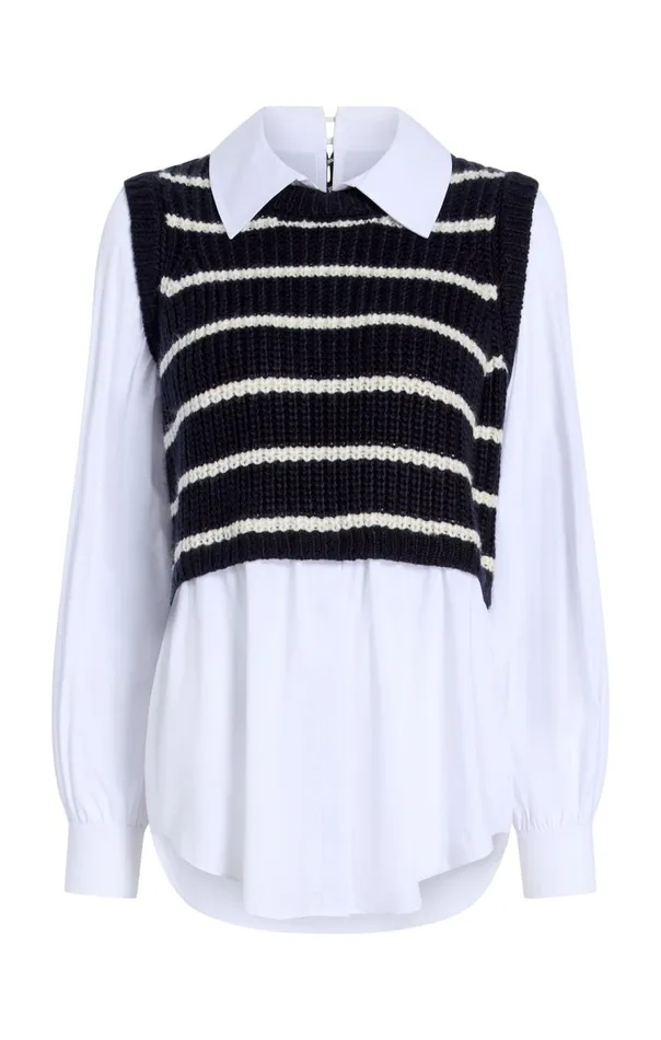 Cinq Sept Striped Mara Shaker Pullover Navyivory Women Sweaters and Knits