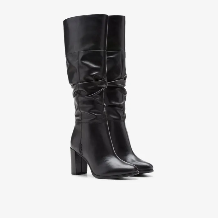 Clarks Black Boots Freva 85 Slouch Black Leather 8211 Women
