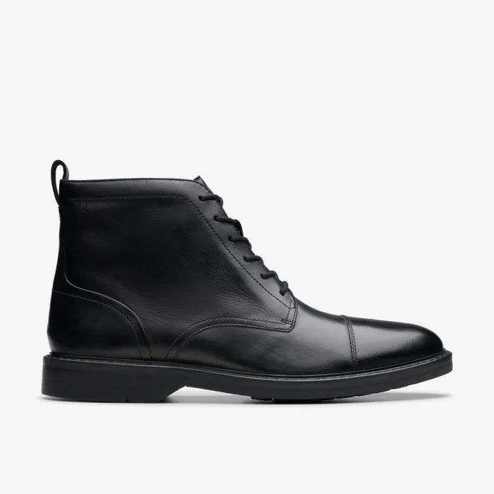 Clarks Black Shoes Aldwin Cap Black Leather 8211 Men