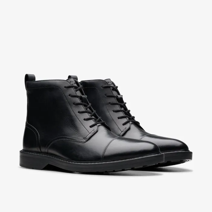 Clarks Black Shoes Aldwin Cap Black Leather 8211 Men