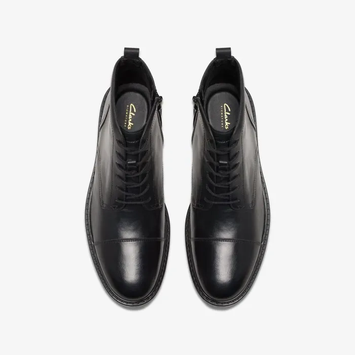 Clarks Black Shoes Aldwin Cap Black Leather 8211 Men