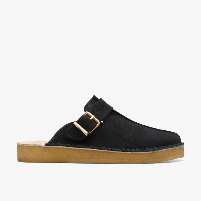 Clarks Black Shoes Trek Mule Black Suede 8211 Men