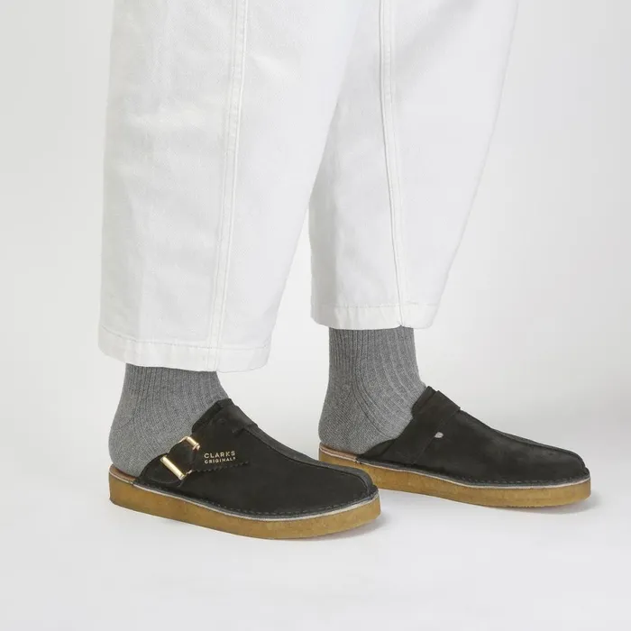 Clarks Black Shoes Trek Mule Black Suede 8211 Men