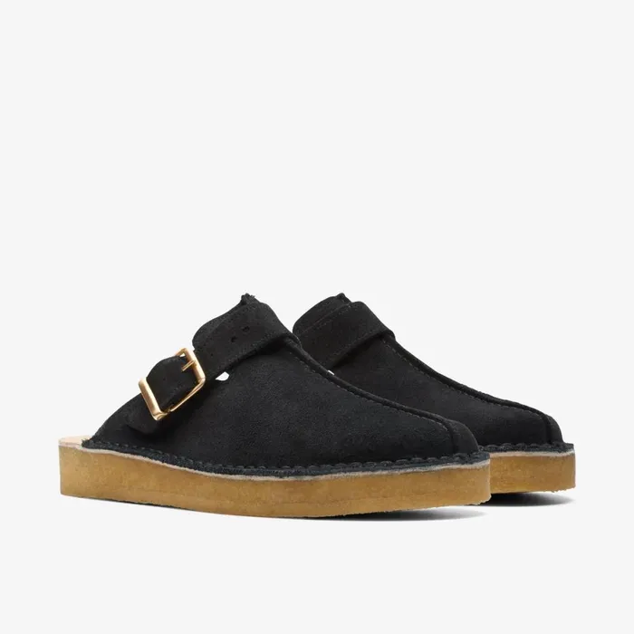 Clarks Black Shoes Trek Mule Black Suede 8211 Men