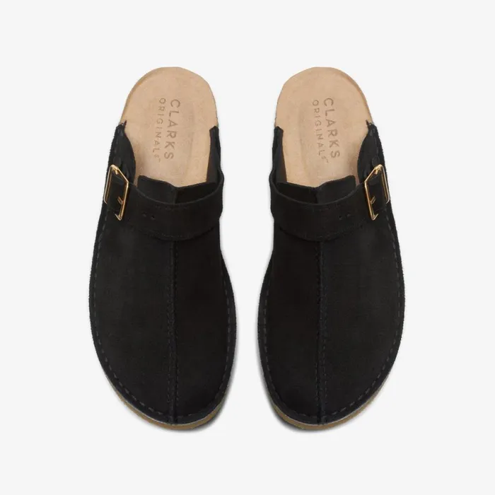 Clarks Black Shoes Trek Mule Black Suede 8211 Men