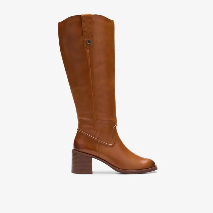 Clarks Knee High Boots Chamberly Up Mid Tan Leather 8211 Women