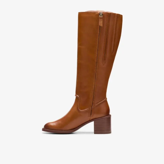 Clarks Knee High Boots Chamberly Up Mid Tan Leather 8211 Women
