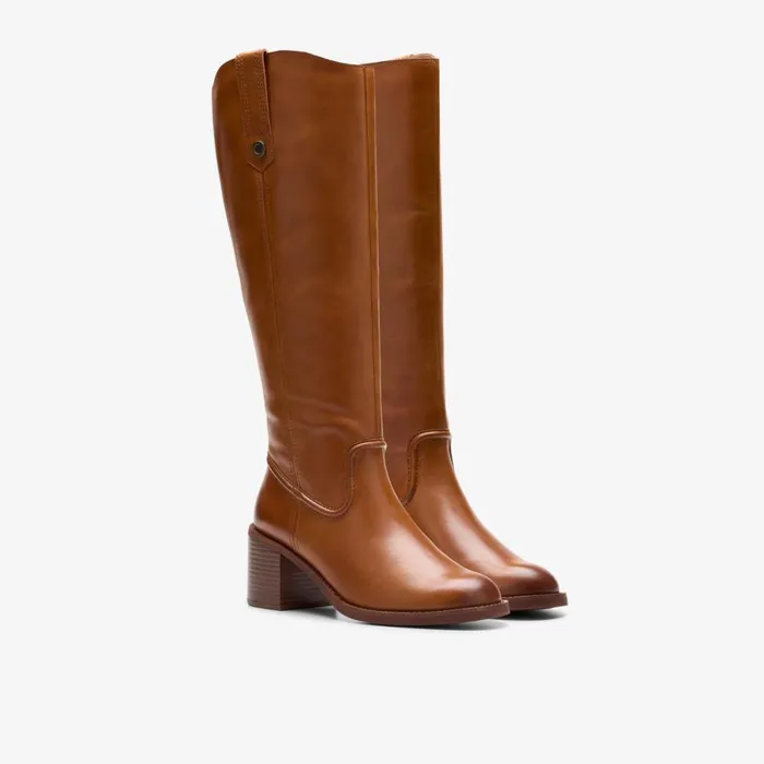Clarks Knee High Boots Chamberly Up Mid Tan Leather 8211 Women