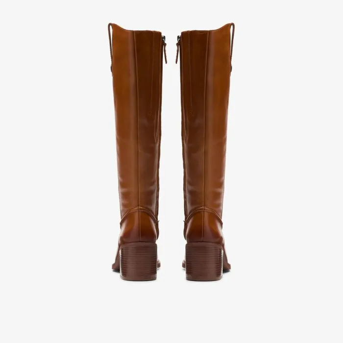 Clarks Knee High Boots Chamberly Up Mid Tan Leather 8211 Women