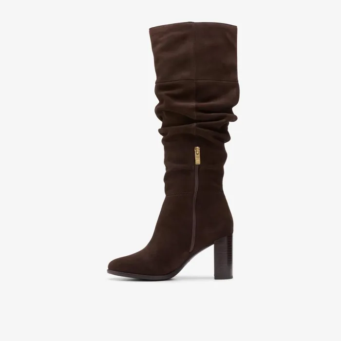 Clarks Knee High Boots Freva 85 Slouch Dark Brown Suede 8211 Women