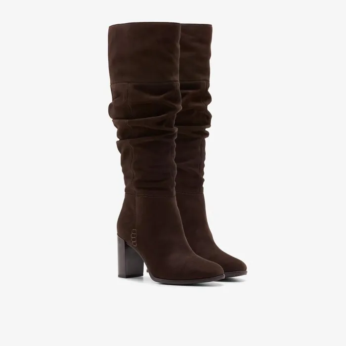 Clarks Knee High Boots Freva 85 Slouch Dark Brown Suede 8211 Women