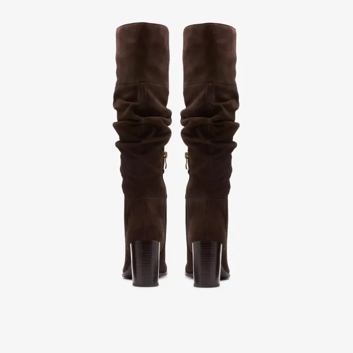 Clarks Knee High Boots Freva 85 Slouch Dark Brown Suede 8211 Women