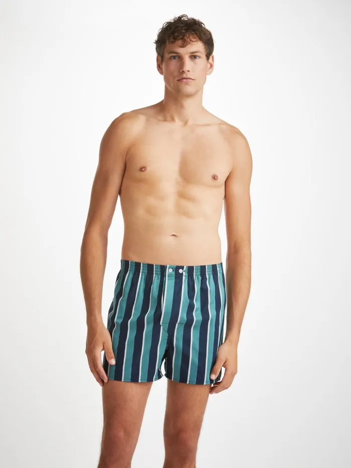 Classic Fit Boxer Shorts Men Derek Rose Classic Fit Boxers Royal 221 Cotton Teal