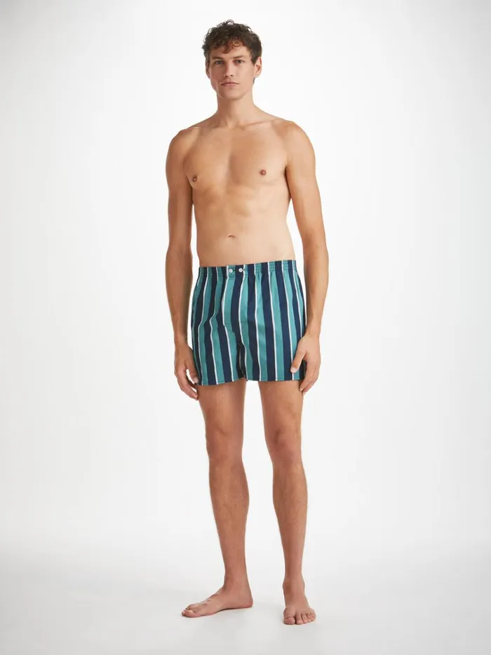 Classic Fit Boxer Shorts Men Derek Rose Classic Fit Boxers Royal 221 Cotton Teal