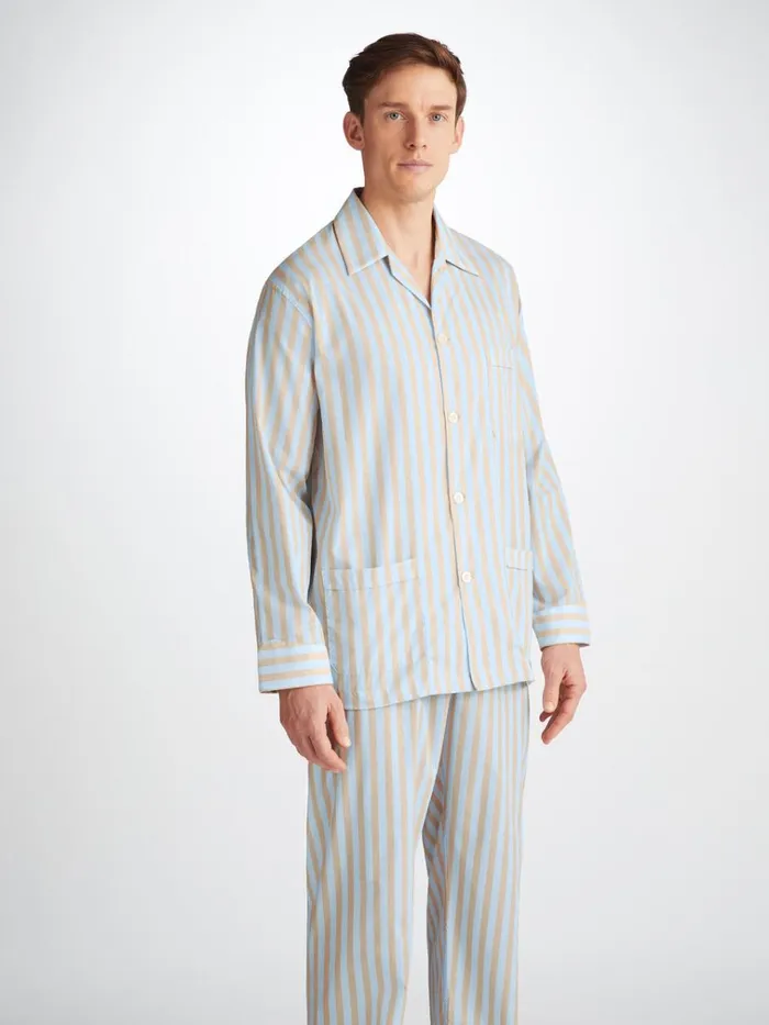 Classic Fit Pajamas Men Derek Rose Classic Fit Pajamas Amalfi 20 Cotton Batiste Blue