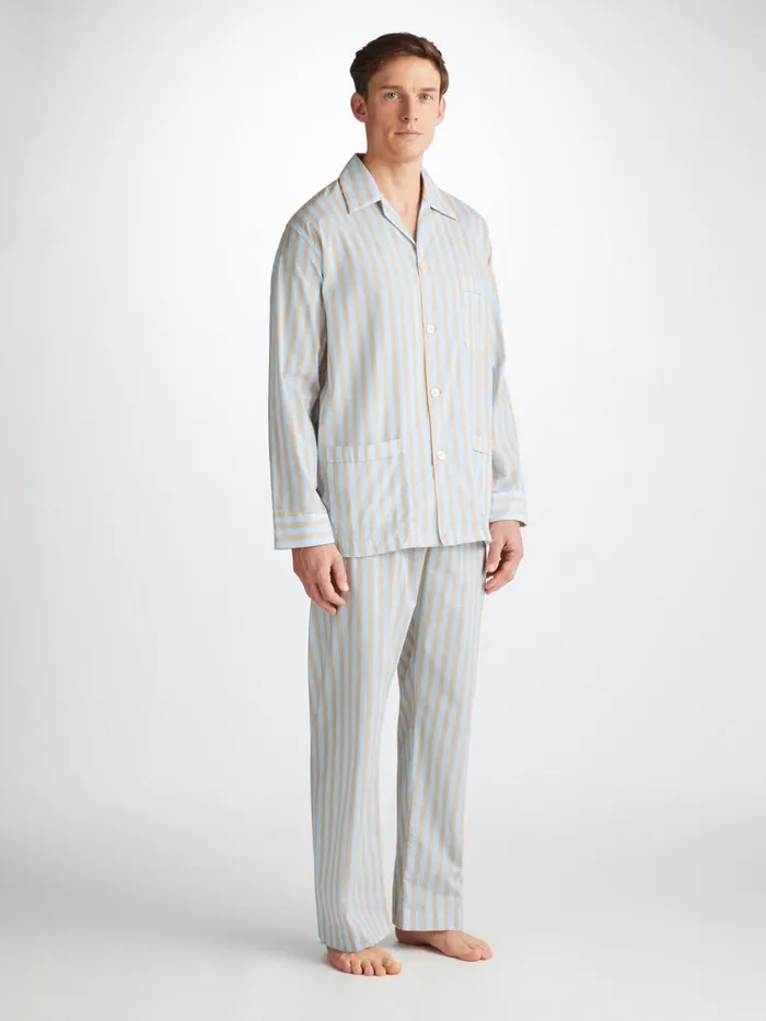Classic Fit Pajamas Men Derek Rose Classic Fit Pajamas Amalfi 20 Cotton Batiste Blue