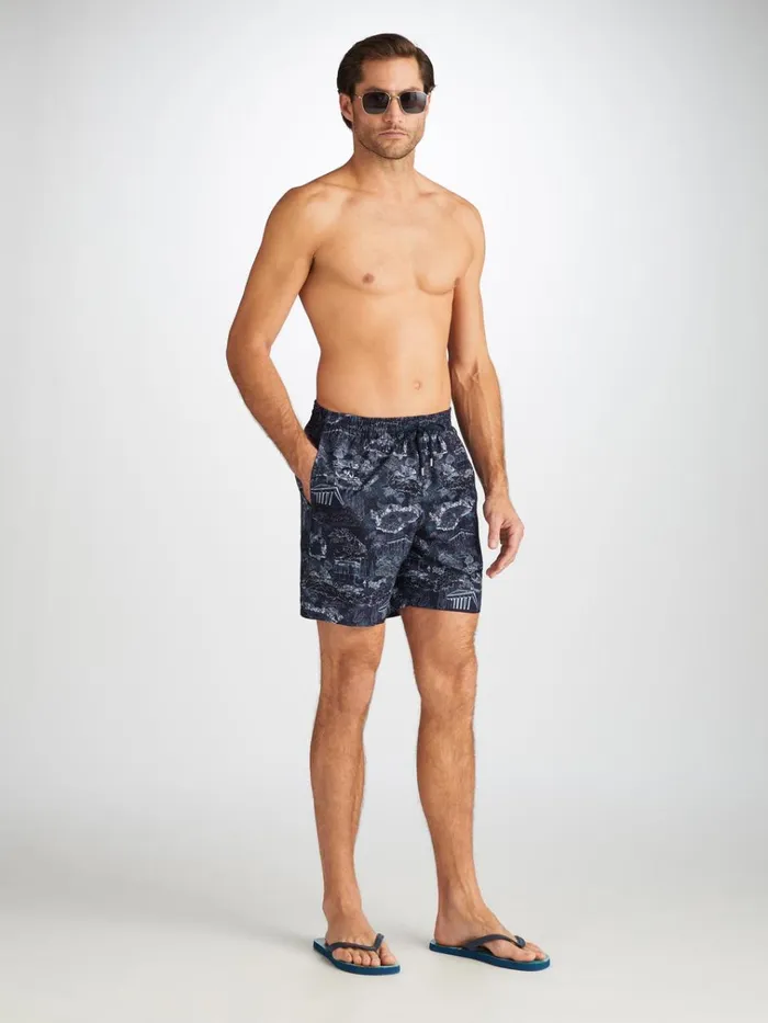 Classic Fit Swim Shorts Men Derek Rose Swim Shorts Maui 66 Navy