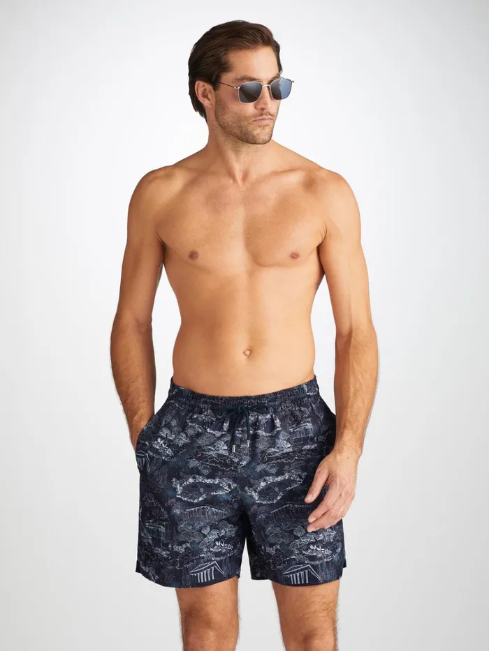 Classic Fit Swim Shorts Men Derek Rose Swim Shorts Maui 66 Navy