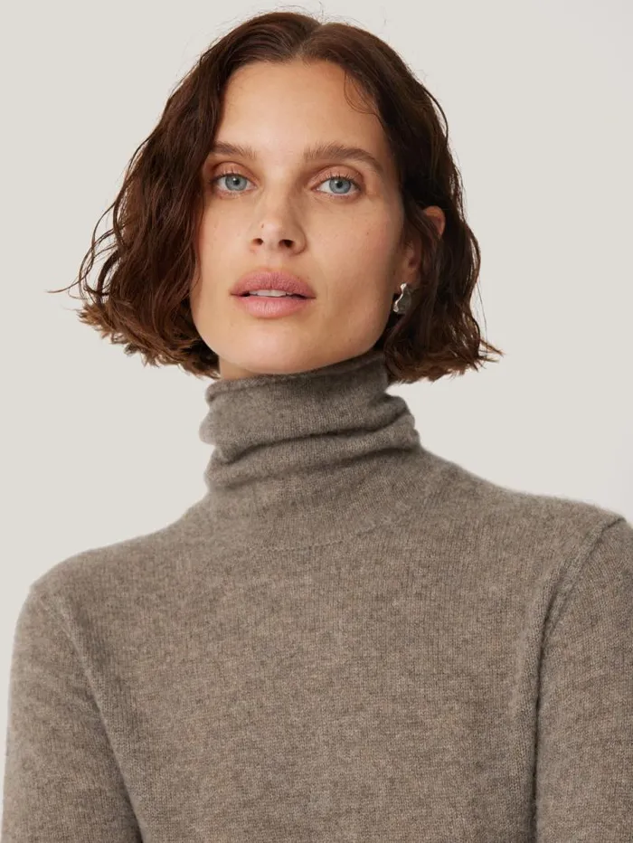 Cloud Cashmere Polo Jumper Taupe Women Jigsaw Knitwear and Cashmere