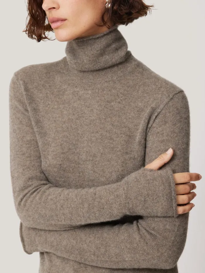 Cloud Cashmere Polo Jumper Taupe Women Jigsaw Knitwear and Cashmere