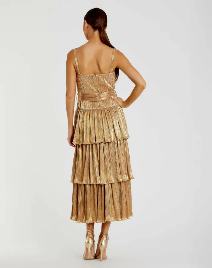 Cocktail Dresses Mac Duggal Women Ruffle Tiered Buckle Detail Dress Gold