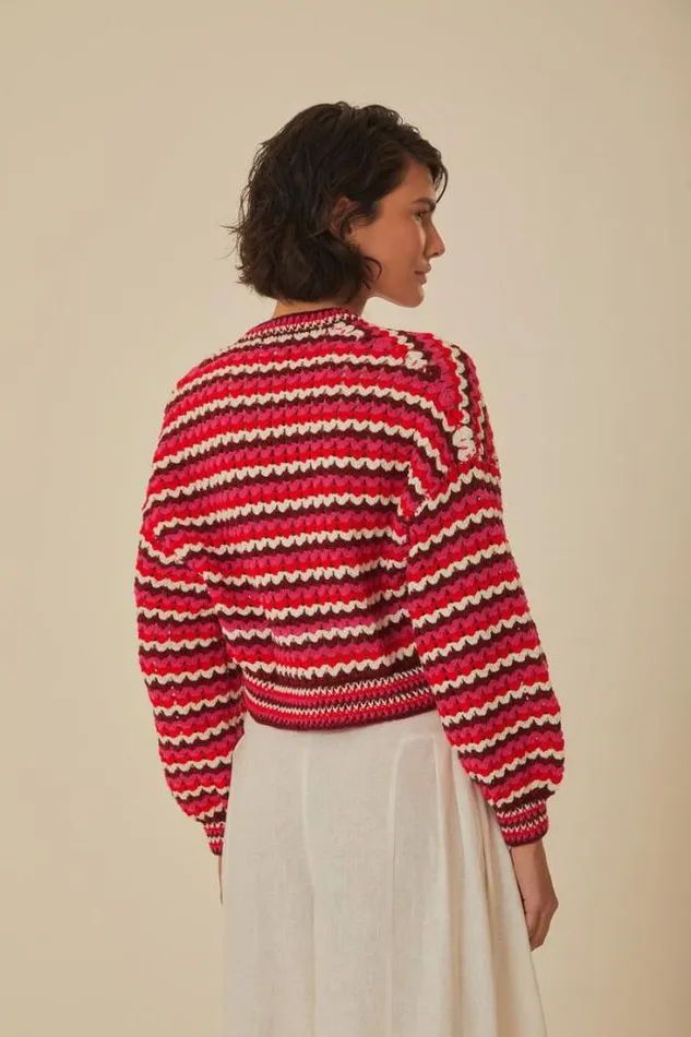Colorful Stripes Crochet Cardigan Women FARM Rio Cardigans