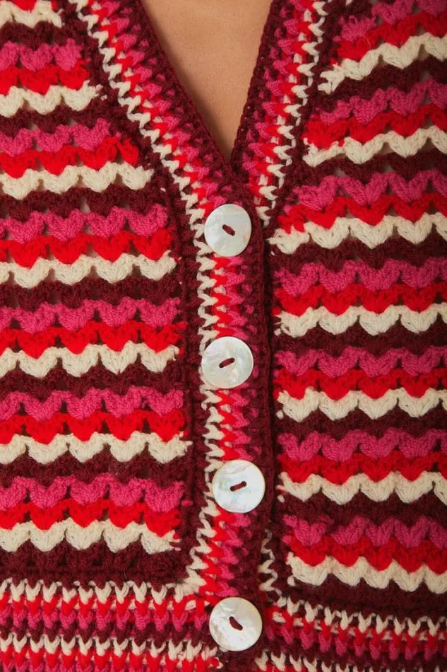 Colorful Stripes Crochet Cardigan Women FARM Rio Cardigans
