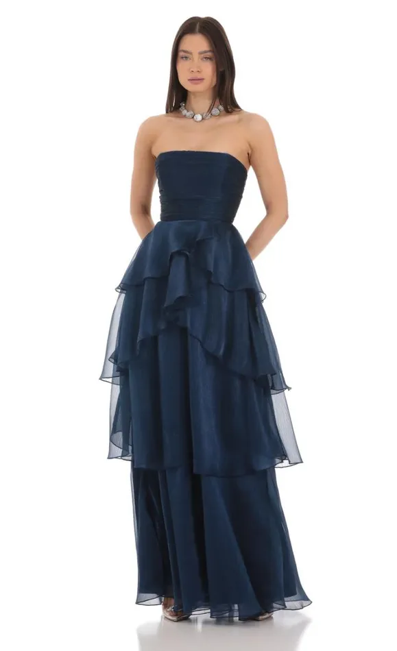 Corset Ruffle Strapless Maxi Dress Navy Women LUCY IN THE SKY Maxi Dresses