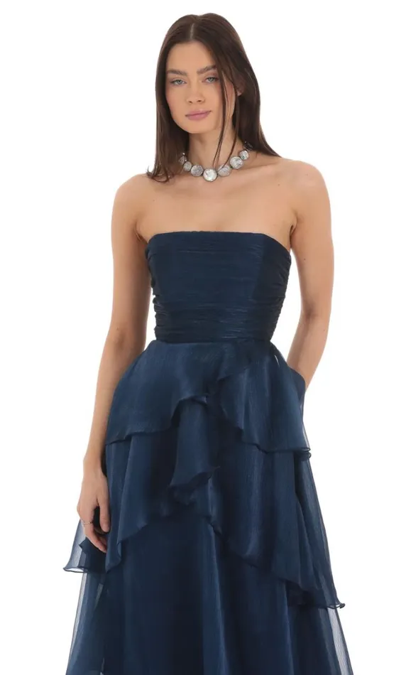 Corset Ruffle Strapless Maxi Dress Navy Women LUCY IN THE SKY Maxi Dresses Corset Ruffle Strapless Maxi Dress Navy Women LUCY IN THE SKY Maxi Dresses