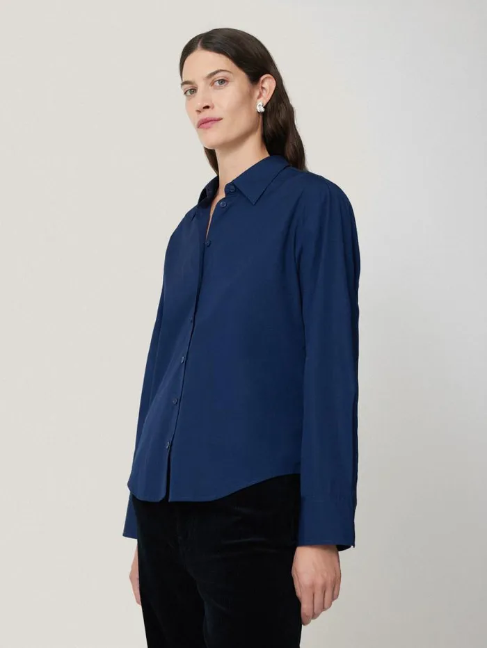 Cotton Casual Shirt Blue Women Jigsaw Shirts and Tops