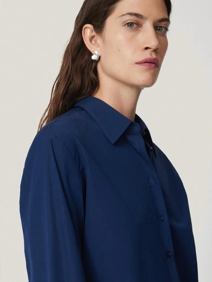 Cotton Casual Shirt Blue Women Jigsaw Shirts and Tops