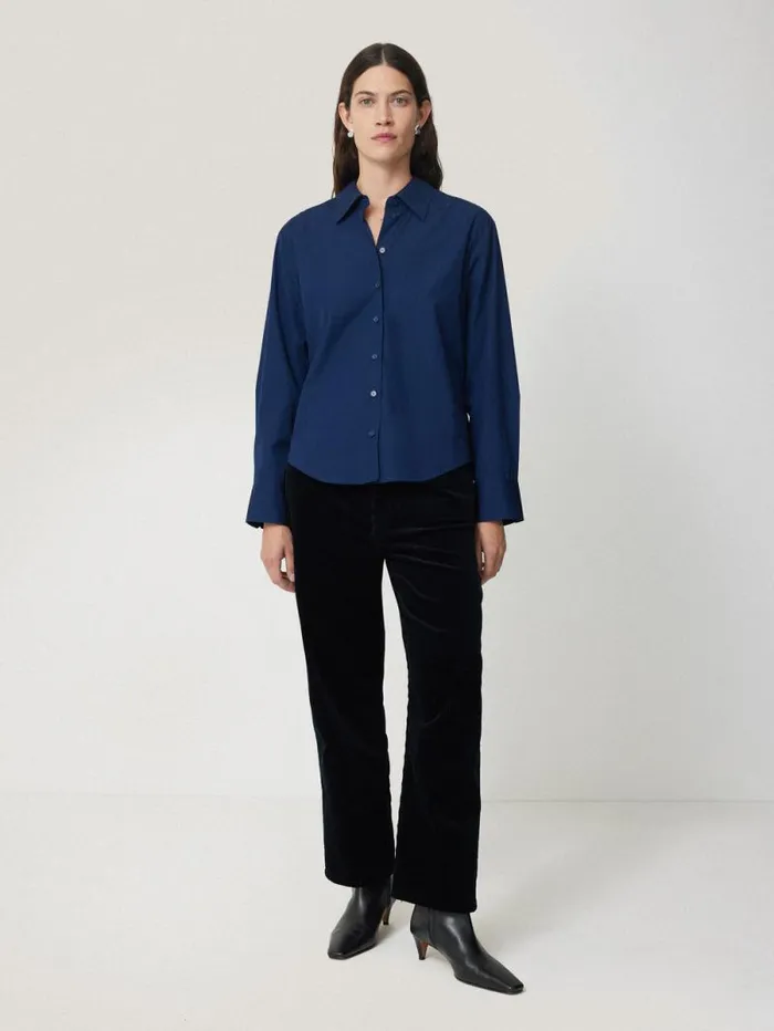 Cotton Casual Shirt Blue Women Jigsaw Shirts and Tops