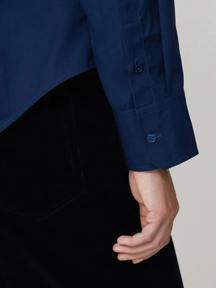 Cotton Casual Shirt Blue Women Jigsaw Shirts and Tops