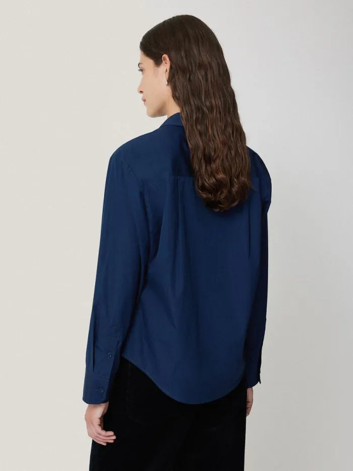 Cotton Casual Shirt Blue Women Jigsaw Shirts and Tops