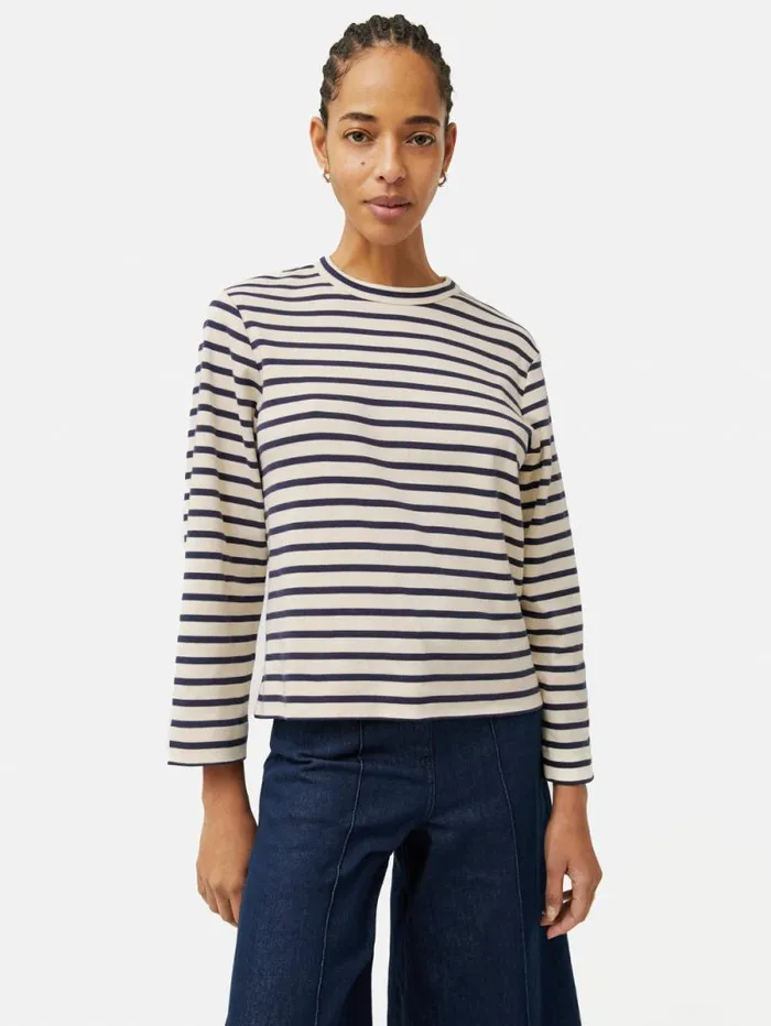 Cotton Stripe Sweatshirt Navy Women Jigsaw Shirts and Tops