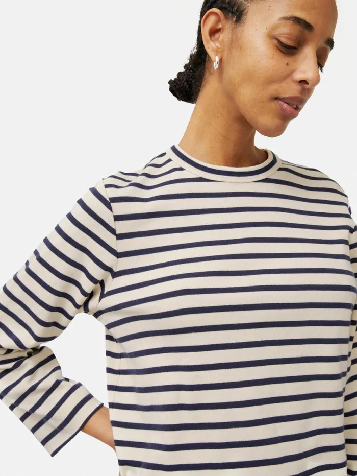 Cotton Stripe Sweatshirt Navy Women Jigsaw Shirts and Tops
